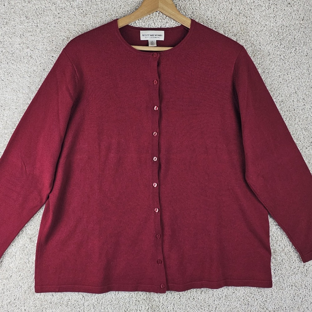 August Max Woman Cranberry Silk Cashmere Blend Cardigan Sweater Size 1X